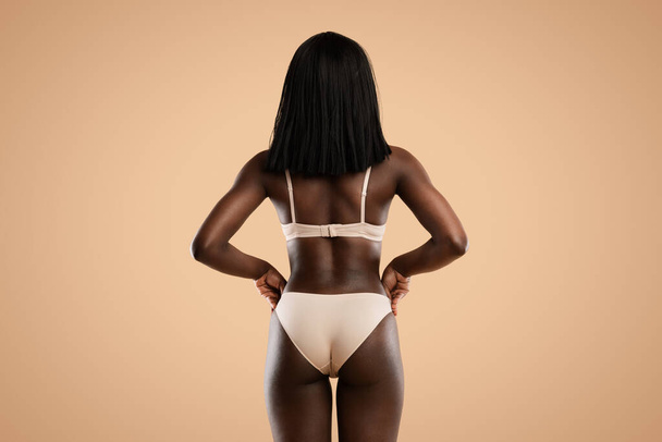 Rear view of african american woman posing in underwear - 写真・画像