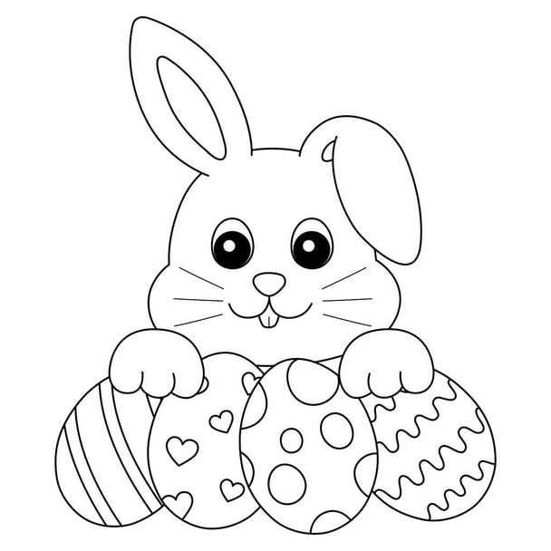 Кролик збирає великодні яйця ізольовані розмальовки
 - Вектор, зображення