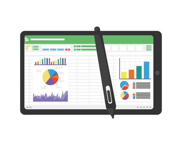 spreadsheet op tablet met pen - Vector, afbeelding