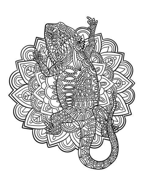 Páginas para colorear de mandala de dragón barbudo para adultos - Vector, Imagen