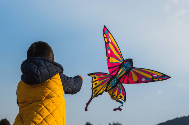Хлопчик тримає і грає з метеликом
 - Фото, зображення