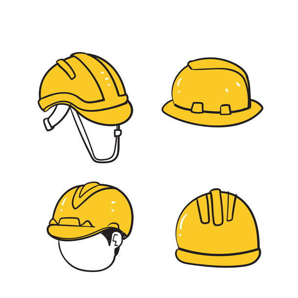 handgetekende doodle geel werk helm illustratie collectie geïsoleerd - Vector, afbeelding