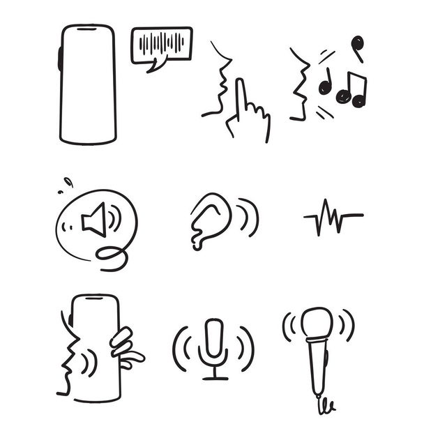 Ручной рисунок Простой набор символов коллекции иллюстраций, связанных с голосом - Вектор,изображение