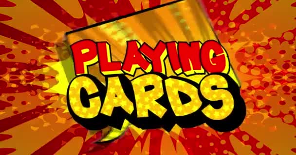 Playing Cards. Motion poster. 4k animated Comic book word text moving on abstract comics background. Retro pop art style. - Footage, Video