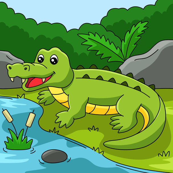 Dibujos animados de cocodrilo ilustración de animales de colores - Vector, imagen