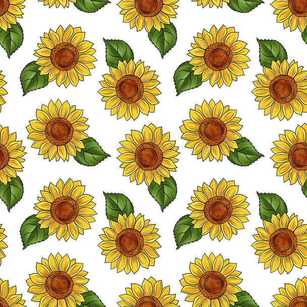 seamless pattern with drawing flower of sunflower - Fotoğraf, Görsel