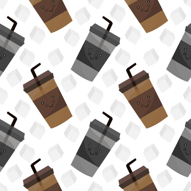 бесшовный рисунок черного ледяного кофе и кофе со льдом капучино - Вектор,изображение