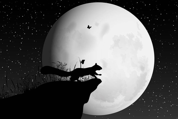 cute squirrel and moon silhouette - Vector, Image