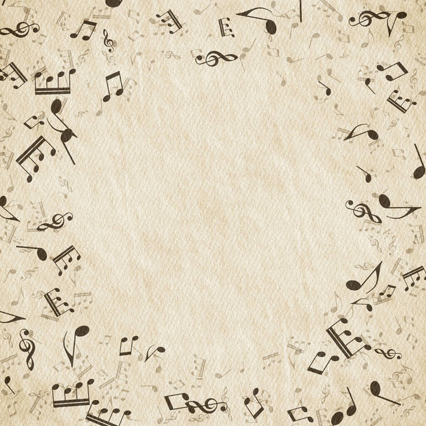 Grunge musical background. Old paper texture, music notes. - Photo, Image
