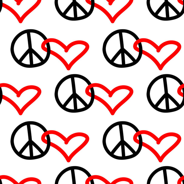 Paix et amour - motif vectoriel sans couture avec symbole international du pacifisme, du désarmement, de la paix mondiale dans un style simple et plat. Fond, texture anti-guerre - Vecteur, image