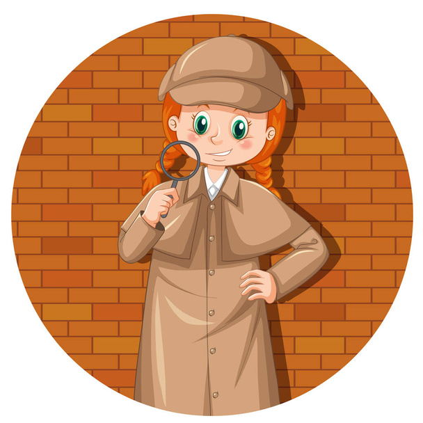 Detective vistiendo abrigo marrón sobre fondo blanco ilustración - Vector, imagen