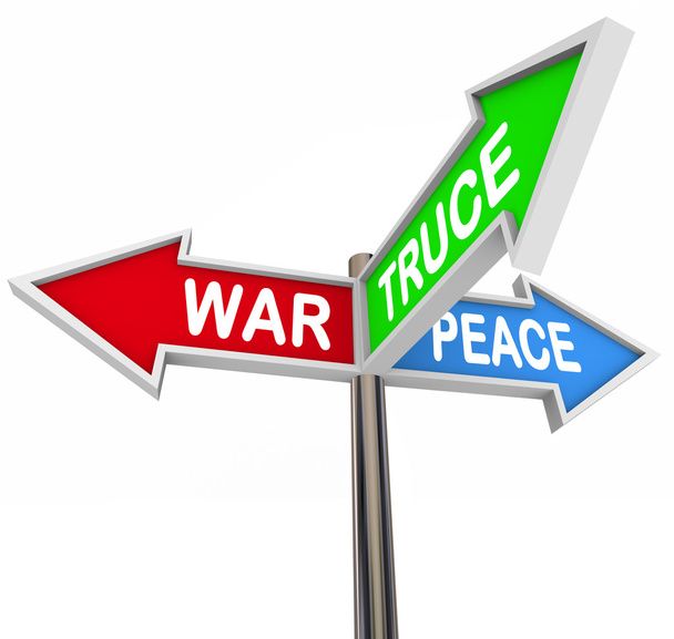 Насильство миру перемир'я три способом стрілка ознак переговори про припинення вогню - Фото, зображення