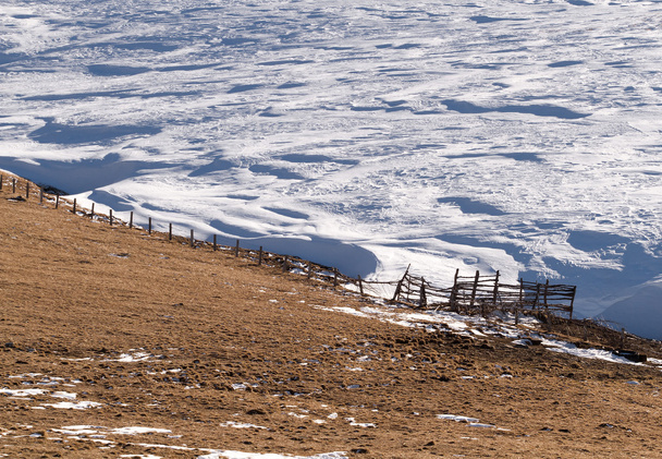 Rural fence snow - Φωτογραφία, εικόνα
