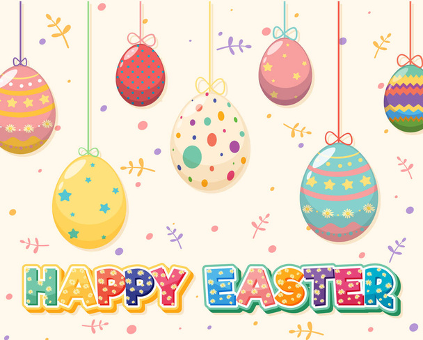 Feliz diseño de Pascua con huevos decorados ilustración - Vector, imagen
