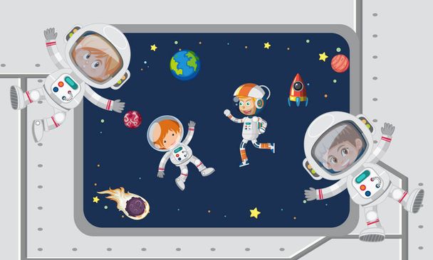 Cena de monitor de nave espacial com ilustração de astronauta - Vetor, Imagem
