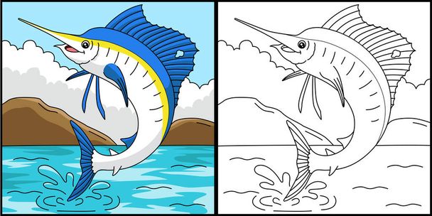Вітрильна риба Розмальовка Кольорова ілюстрація
 - Вектор, зображення