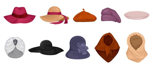 Mujer Fashionable Hats Set - Vector, imagen