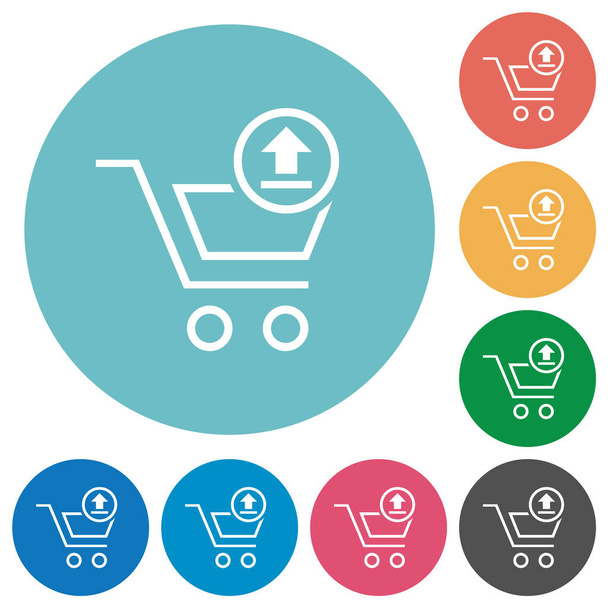 Cart upload outline flat white icons on round color backgrounds - Vector, Image