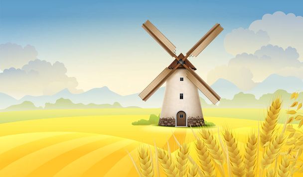 Windmill Landscape Realistic Background - Vector, Image