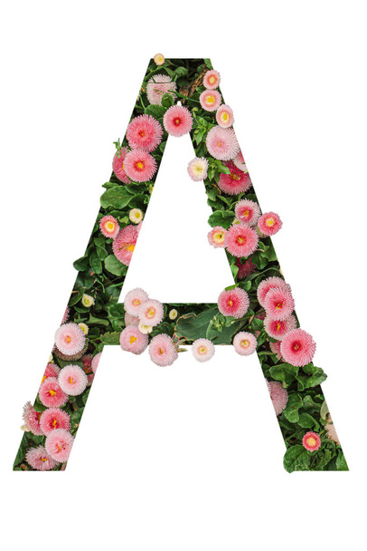 letter f of alphabet with flowers isolated on white background - Fotó, kép