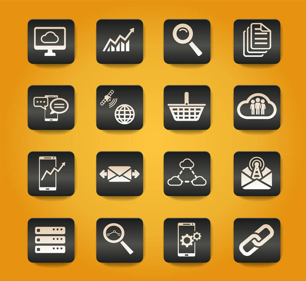 Data analytic symbols on black buttons on yellow background - Vector, Imagen