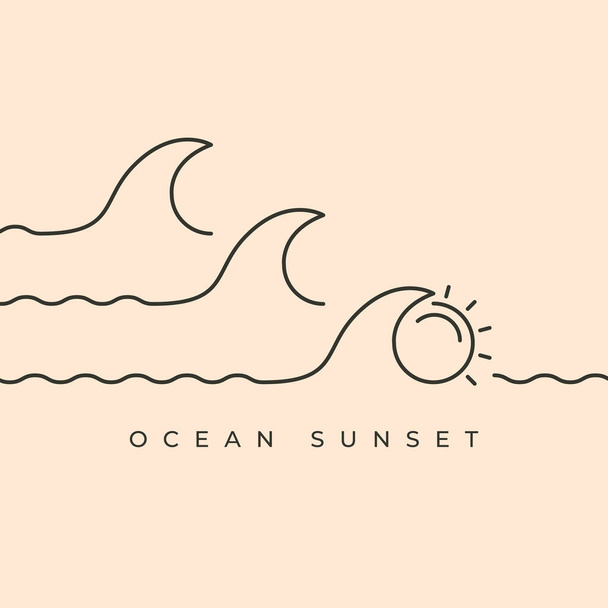 ocean sunset line art continues vector symbol illustration design - Vector, Image