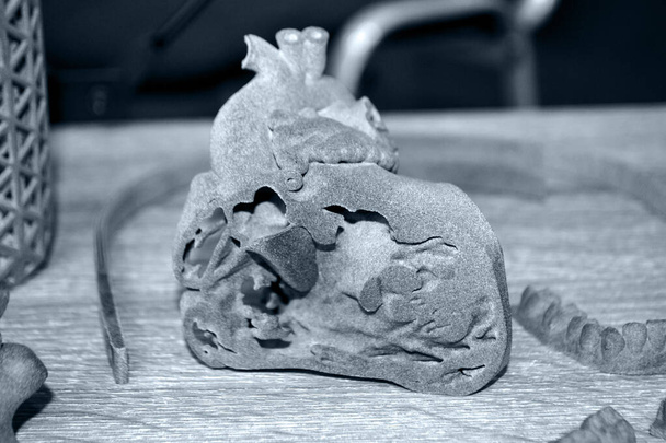 Прототип человеческого сердца и предметов искусства, напечатанных на 3D принтере. Multi Jet - Фото, изображение