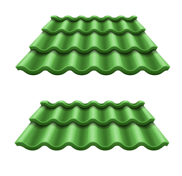 Green corrugated tile element of roof - Vector, Image