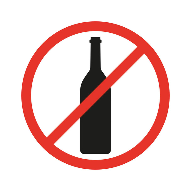 No alcohol sign. Stop drink symbol. Bottle of wine silhouette in red circle. Vector illustration isolated on white background - Vector, Image