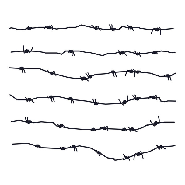 Тюремная линия войны колючая проволока забора на белом фоне. Векторная иллюстрация - Вектор,изображение