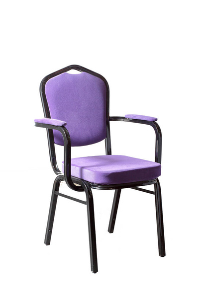 Metal base chair with upholstered armrests and purple fabric upholstered seats - Фото, изображение