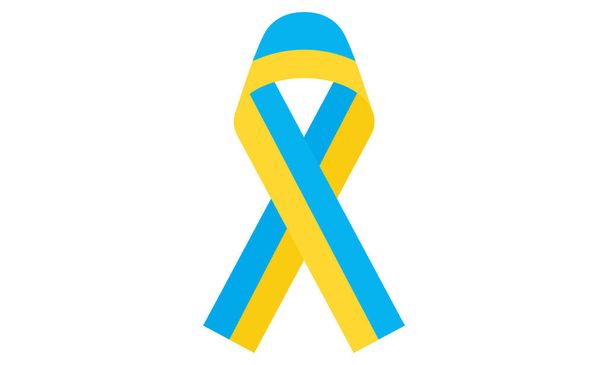 Blue and yellow ribbon with the Ukraine flag. International Down Syndrome Day. Ukrainian Russian war. Vector cartoon isolated illustration. - Vector, Image