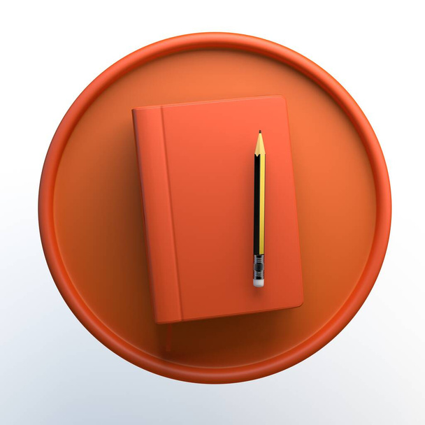 ノートブックと鉛筆で独立した白い背景にアイコン。3Dイラスト。アプリ. - 写真・画像