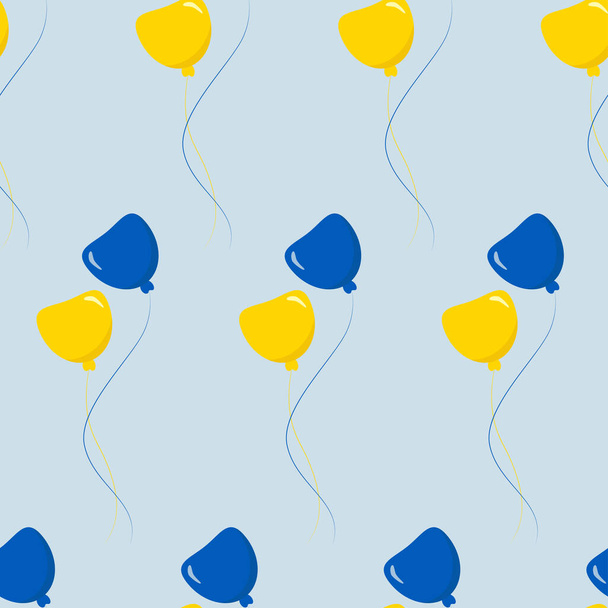 シームレスなパターン。明るい青の背景に黄色の青い風船。デザイン、装飾、壁紙、包装紙、織物と印刷のためのベクトルイラスト - ベクター画像