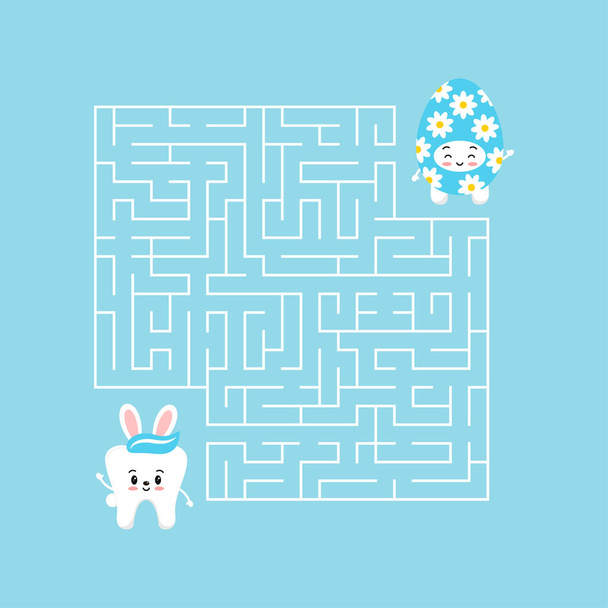 Easter tooth kids maze game activity kid puzzle illustration. - Διάνυσμα, εικόνα