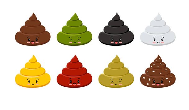 Color poop cute excrement character cartoon emoticon set isolated on white. - ベクター画像