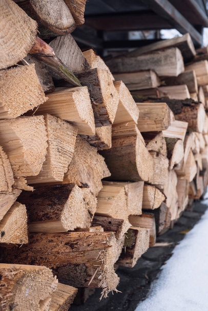 stapel brandhout gestapeld in het hout - Foto, afbeelding