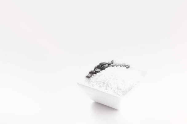 white bowl with rice on white background - Φωτογραφία, εικόνα