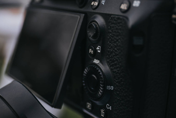 close-up of a black and white photo camera - Fotografie, Obrázek