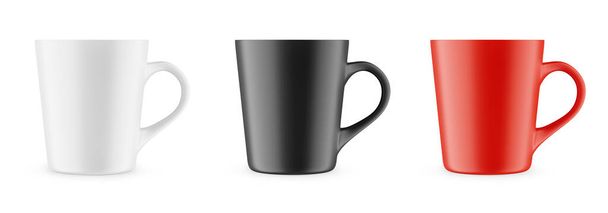 Matte mug for drinks. White, red and black blank realistic isolated cup. 3d rendering - Photo, Image