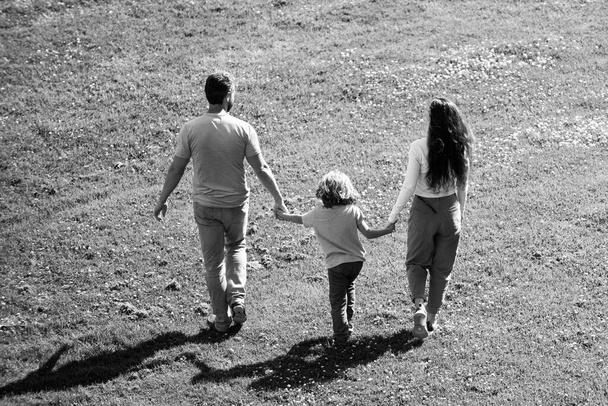 Back view of family spending time together outside in green nature. - Fotoğraf, Görsel