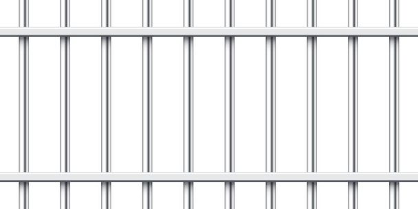 Realistische Gefängnisgitter aus Metall isoliert auf weißem Hintergrund. Detaillierter Gefängniskäfig, Gefängniseiserner Zaun. Vorgetäuschter krimineller Hintergrund. Kreative Vektorillustration. - Vektor, Bild