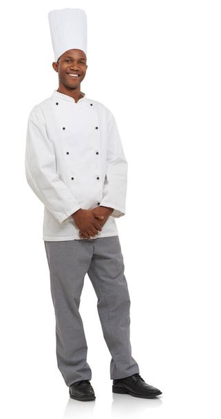 He lives to cook. Studio shot of a young chef isolated on white. - Фото, зображення