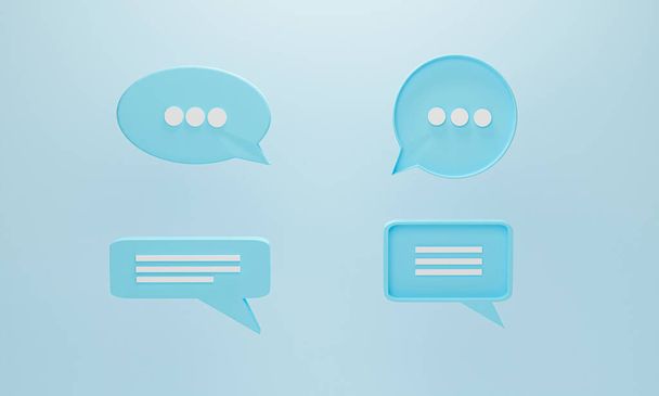Állítsa be 4 chat buborék ikon vagy beszéd buborékok szimbólum kék pasztell háttér. A csevegés, a kommunikáció vagy a párbeszéd fogalma. 3d renderelés illusztráció. - Fotó, kép