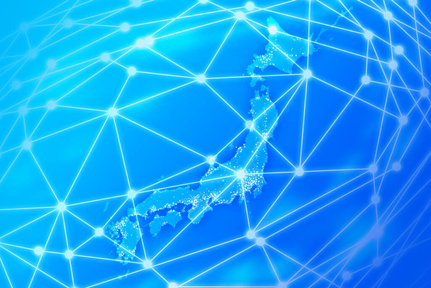 日本地図インターネットセキュリティブルーイラスト背景素材 - 写真・画像