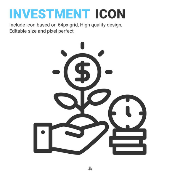 Investment icon vector with outline style isolated on white background. Vector illustration money growth sign symbol icon concept for business, finance, industry, company, apps, web and project - Vector, Image