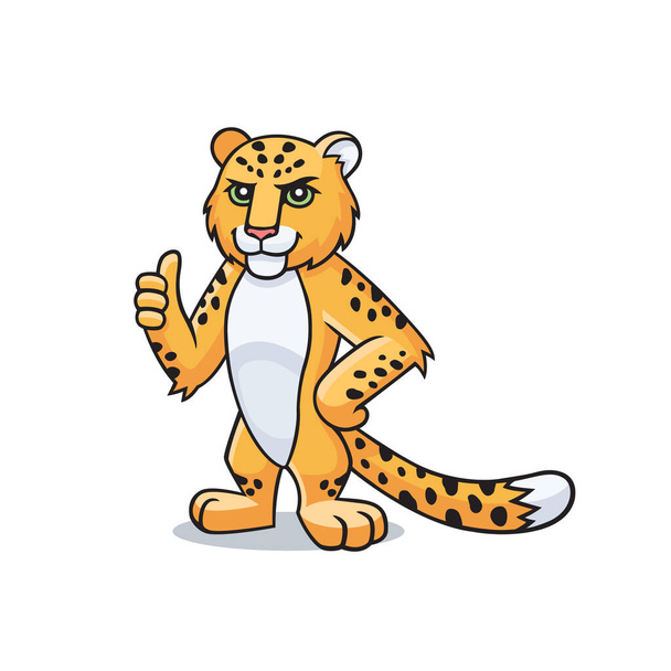 Leopardenfigur zeigt Daumen hoch, schätze. Vector Cartoon Comic Doodle Illustration, Maskottchen, Charakter, Symbol, Logo des Leoparden. - Vektor, Bild