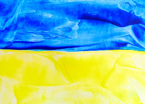 abstract picture with colors of the Ukrainian flag, background of the national flag of Ukraine, drawing of encaustics - Zdjęcie, obraz