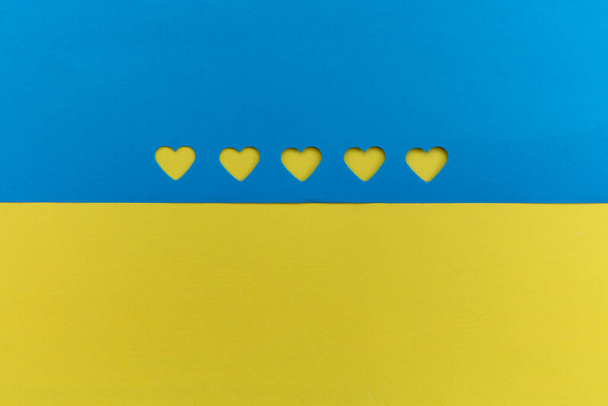 Blue and Yellow Ukrainian flag colors heart shapes - Fotoğraf, Görsel
