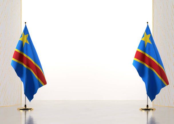 Σύνορα με τη Λαϊκή Δημοκρατία του Κονγκό εθνική σημαία. Στοιχεία προτύπου για το πιστοποιητικό και το δίπλωμα σας. Οριζόντια κατεύθυνση. 3D απεικόνιση. - Φωτογραφία, εικόνα